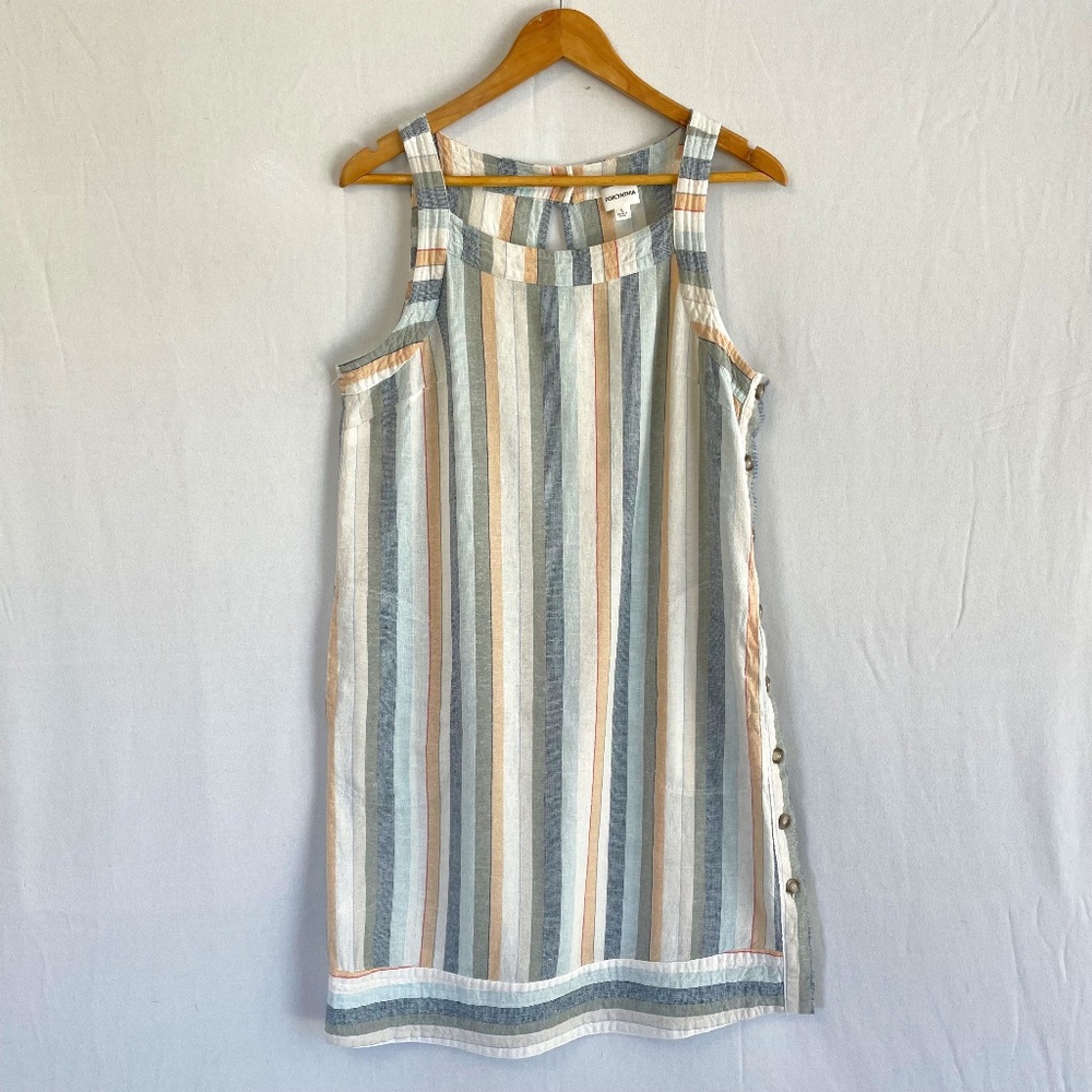 For Cynthia Size Large Linen Blend Striped Tank Shift Dress Cool Beach Tones